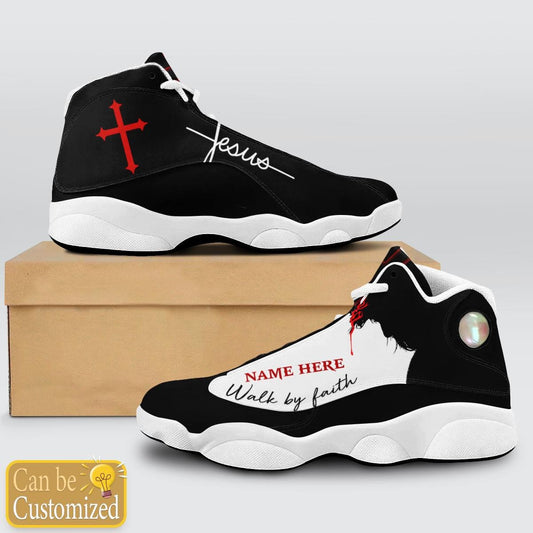 Jesus Walk By Faith Black And White J13 Shoes - Personalized Name Faith Shoes - Jesus Shoes