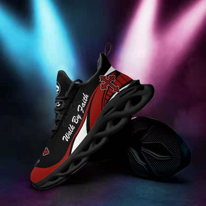 Jesus Walk By Faith  Red And Black Yezy Running Sneakers Max Soul Shoes - Christian Shoes For Men And Women