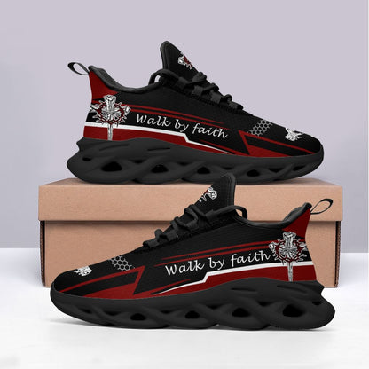 Jesus Walk By Faith Red Black Yezy Running Sneakers 3 Max Soul Shoes - Christian Shoes For Men And Women