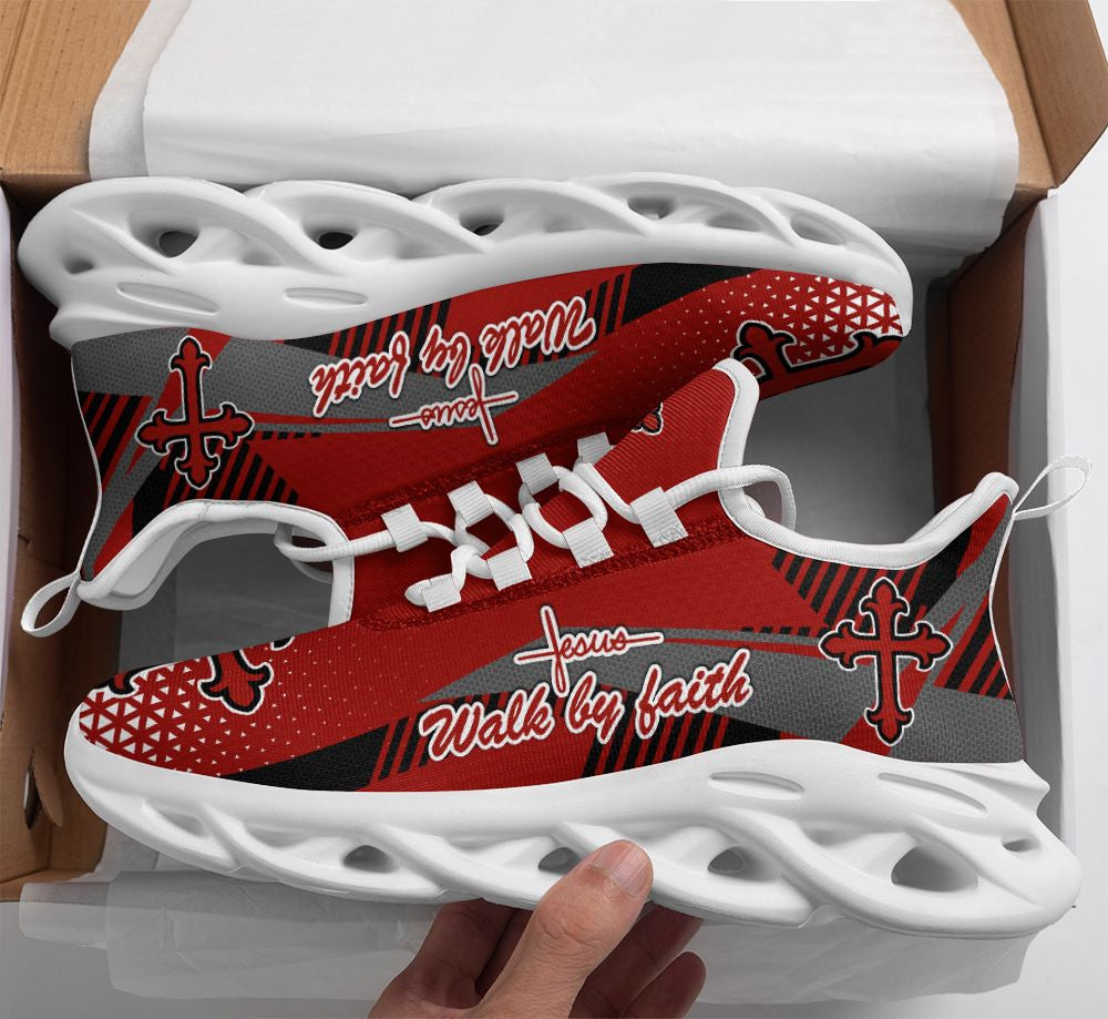 Jesus Walk By Faith Red Yezy Running Sneakers 2 Max Soul Shoes - Christian Shoes For Men And Women
