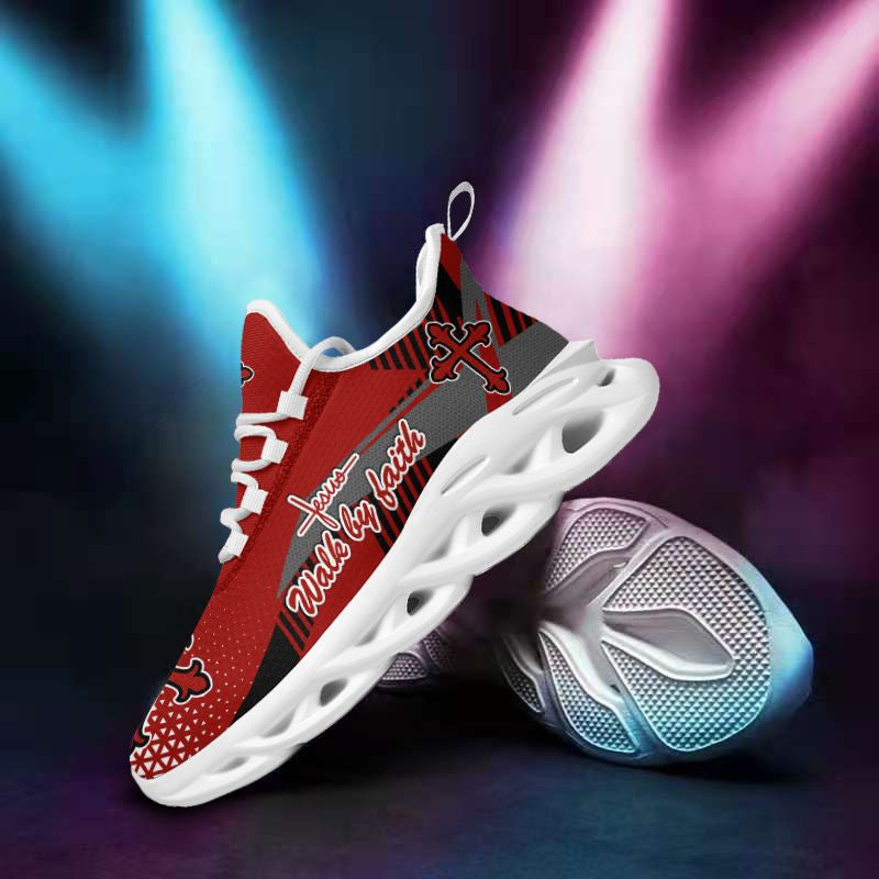 Jesus Walk By Faith Red Yezy Running Sneakers 2 Max Soul Shoes - Christian Shoes For Men And Women