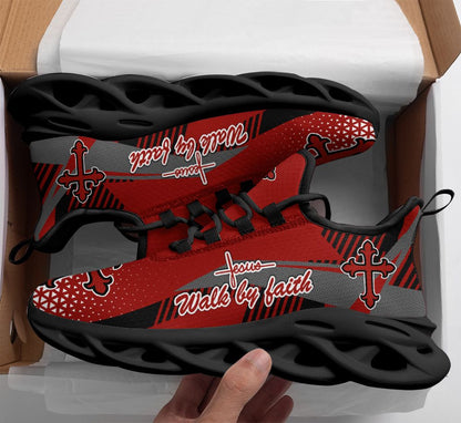 Jesus Walk By Faith Red Yezy Running Sneakers 2 Max Soul Shoes - Christian Shoes For Men And Women