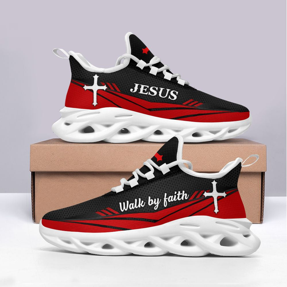 Jesus Walk By Faith Red Yezy Running Sneakers 3 Max Soul Shoes - Christian Shoes For Men And Women