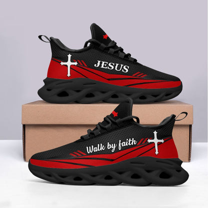 Jesus Walk By Faith Red Yezy Running Sneakers 3 Max Soul Shoes - Christian Shoes For Men And Women