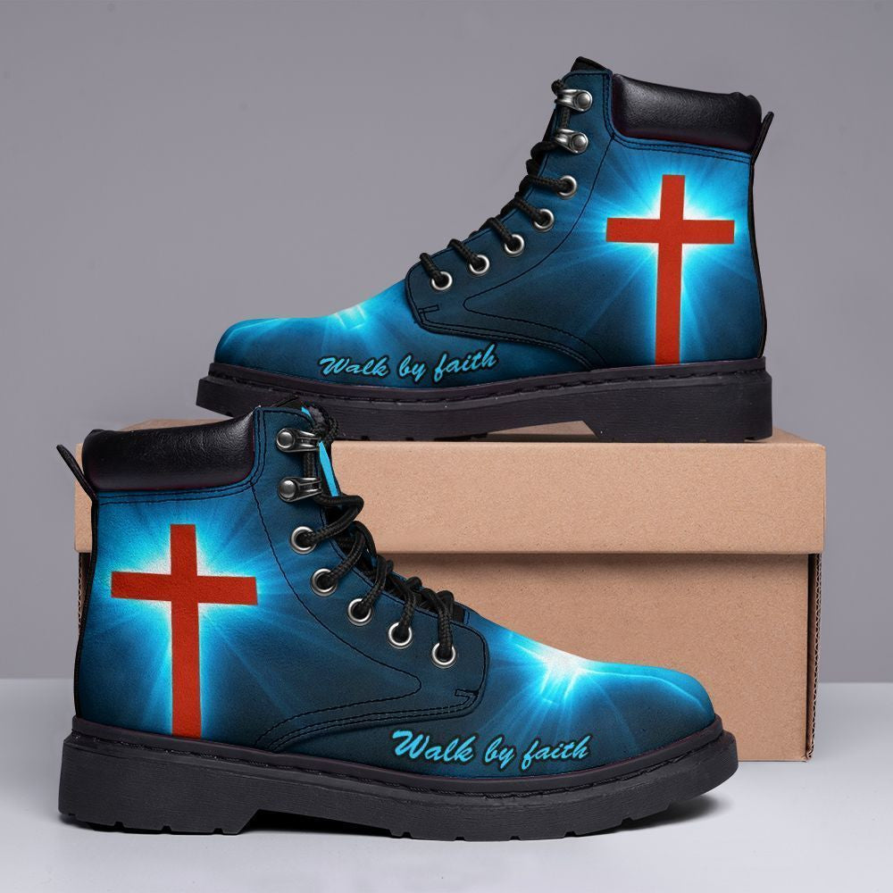 Devotion Boot Jesus Walk By Faith Leather Boots Blue - Christian Shoes For Men And W ...