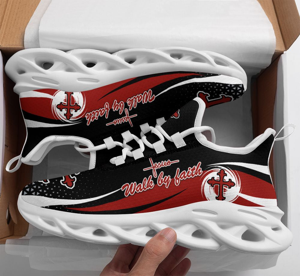 Jesus Walk By Faith Yezy Red Running Sneakers 2 Max Soul Shoes - Christian Shoes For Men And Women