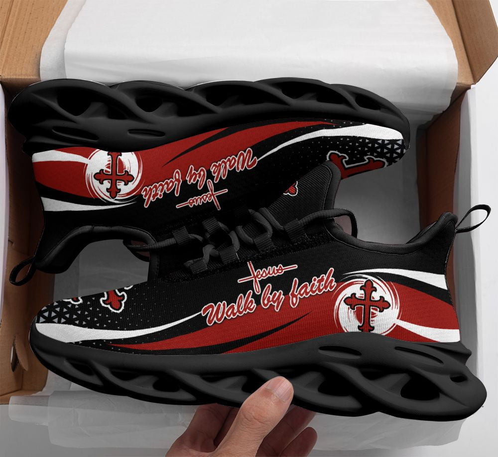 Jesus Walk By Faith Yezy Red Running Sneakers 2 Max Soul Shoes - Christian Shoes For Men And Women