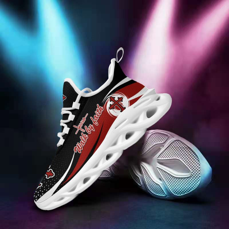 Jesus Walk By Faith Yezy Red Running Sneakers 2 Max Soul Shoes - Christian Shoes For Men And Women