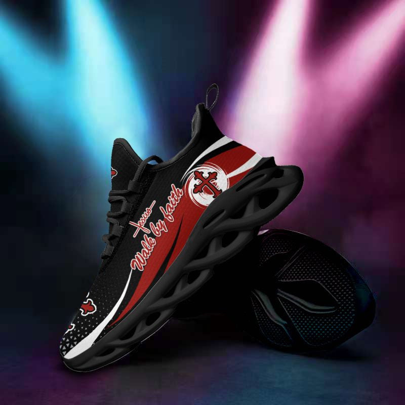 Jesus Walk By Faith Yezy Red Running Sneakers 2 Max Soul Shoes - Christian Shoes For Men And Women