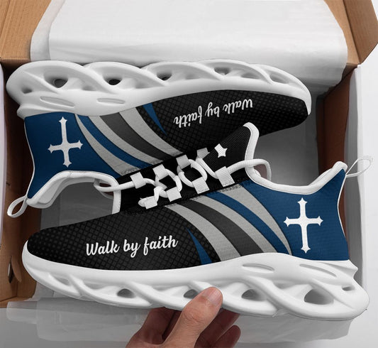 Jesus Walk By Faith Yezy Running Black Sneakers 1 Max Soul Shoes - Christian Shoes For Men And Women