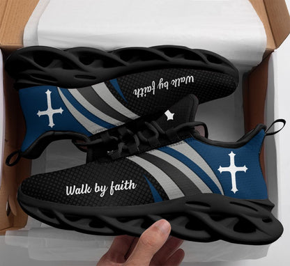 Jesus Walk By Faith Yezy Running Black Sneakers 1 Max Soul Shoes - Christian Shoes For Men And Women