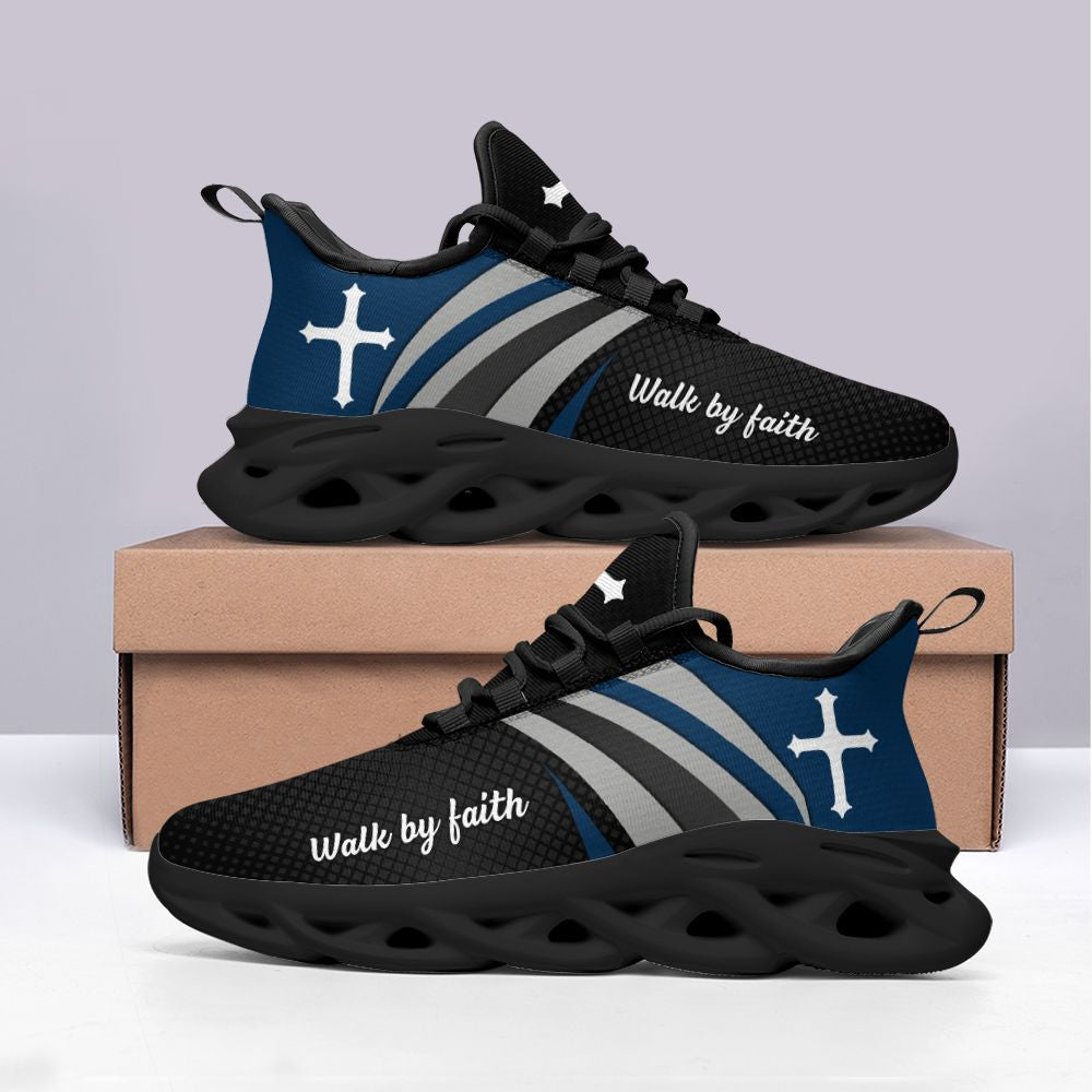 Jesus Walk By Faith Yezy Running Black Sneakers 1 Max Soul Shoes - Christian Shoes For Men And Women