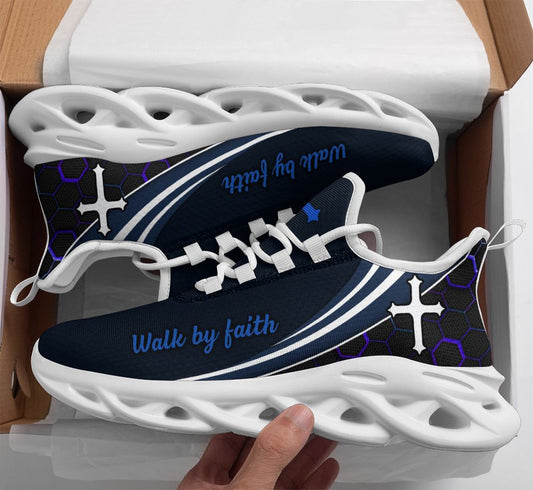 Jesus Walk By Faith Yezy Running Blue Sneakers 2 Max Soul Shoes - Christian Shoes For Men And Women