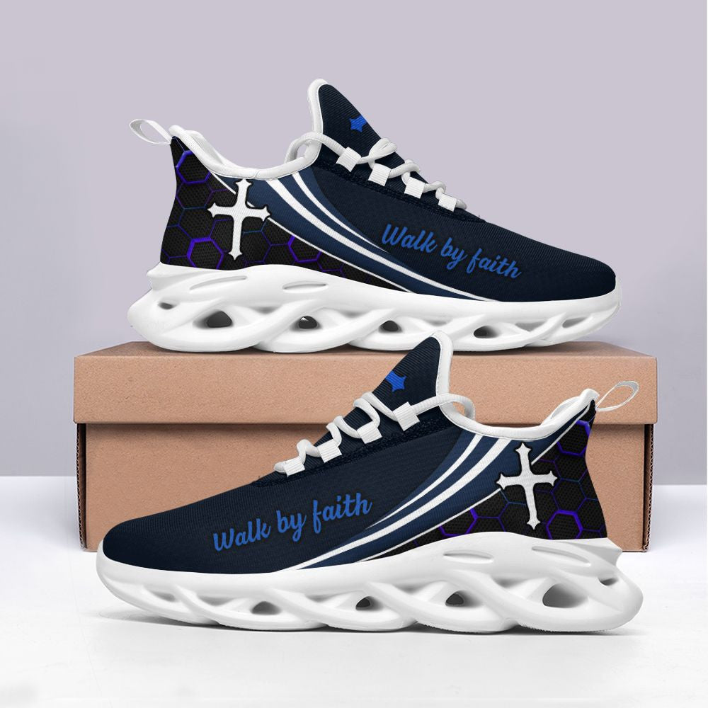 Jesus Walk By Faith Yezy Running Blue Sneakers 2 Max Soul Shoes - Christian Shoes For Men And Women