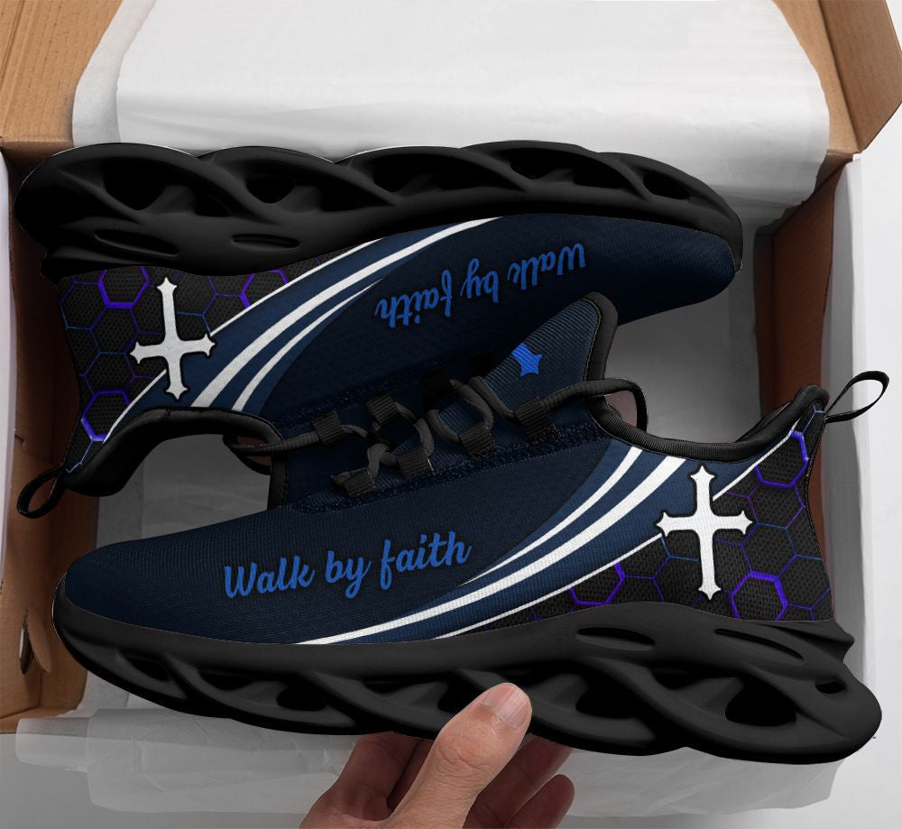 Jesus Walk By Faith Yezy Running Blue Sneakers 2 Max Soul Shoes - Christian Shoes For Men And Women
