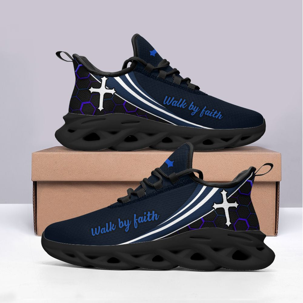 Jesus Walk By Faith Yezy Running Blue Sneakers 2 Max Soul Shoes - Christian Shoes For Men And Women
