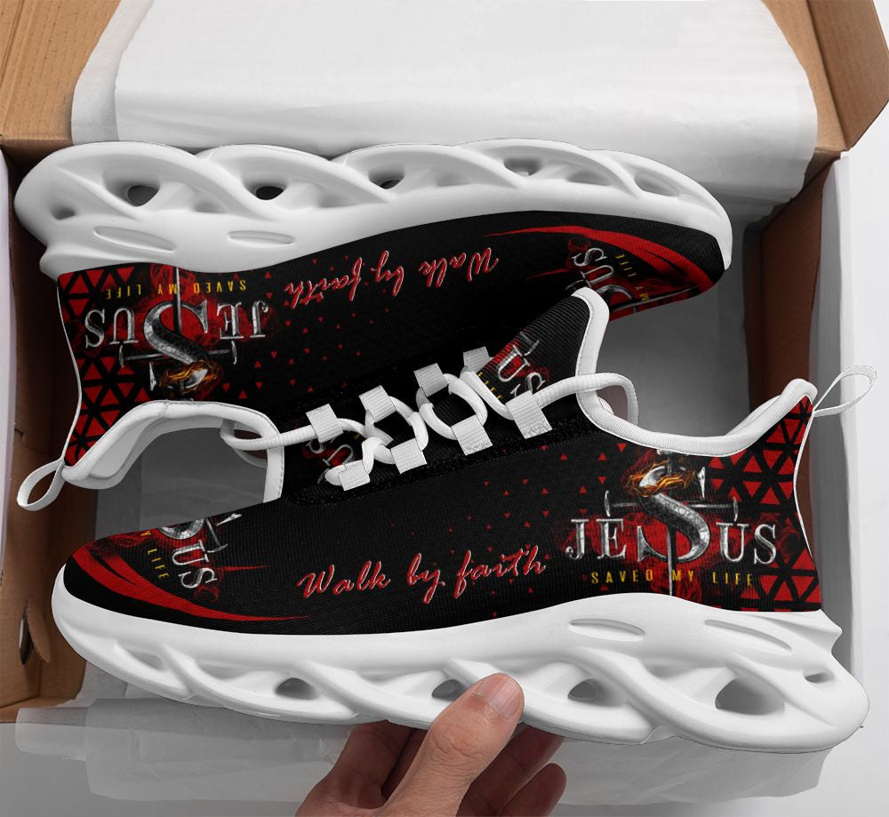 Jesus Walk By Faith Yezy Running Red Sneakers 2 Max Soul Shoes - Christian Shoes For Men And Women