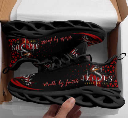 Jesus Walk By Faith Yezy Running Red Sneakers 2 Max Soul Shoes - Christian Shoes For Men And Women