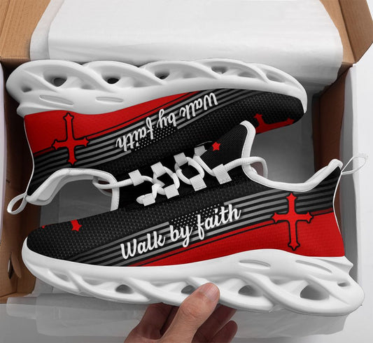 Jesus Walk By Faith Yezy Running Red Sneakers Max Soul Shoes - Christian Shoes For Men And Women