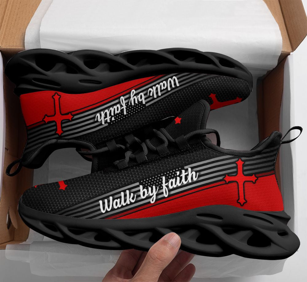 Jesus Walk By Faith Yezy Running Red Sneakers Max Soul Shoes - Christian Shoes For Men And Women