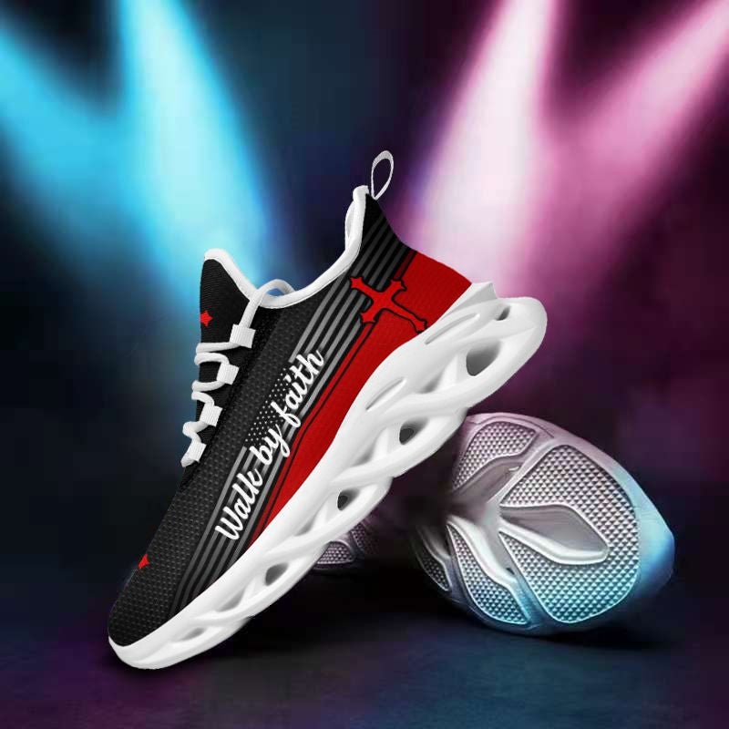 Jesus Walk By Faith Yezy Running Red Sneakers Max Soul Shoes - Christian Shoes For Men And Women