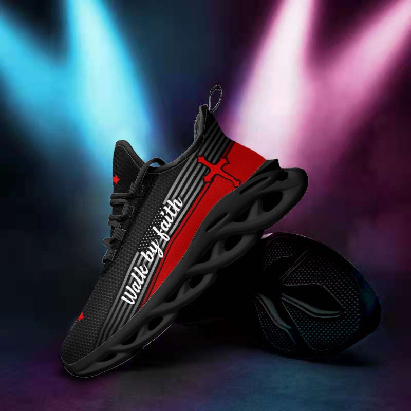 Jesus Walk By Faith Yezy Running Red Sneakers Max Soul Shoes - Christian Shoes For Men And Women