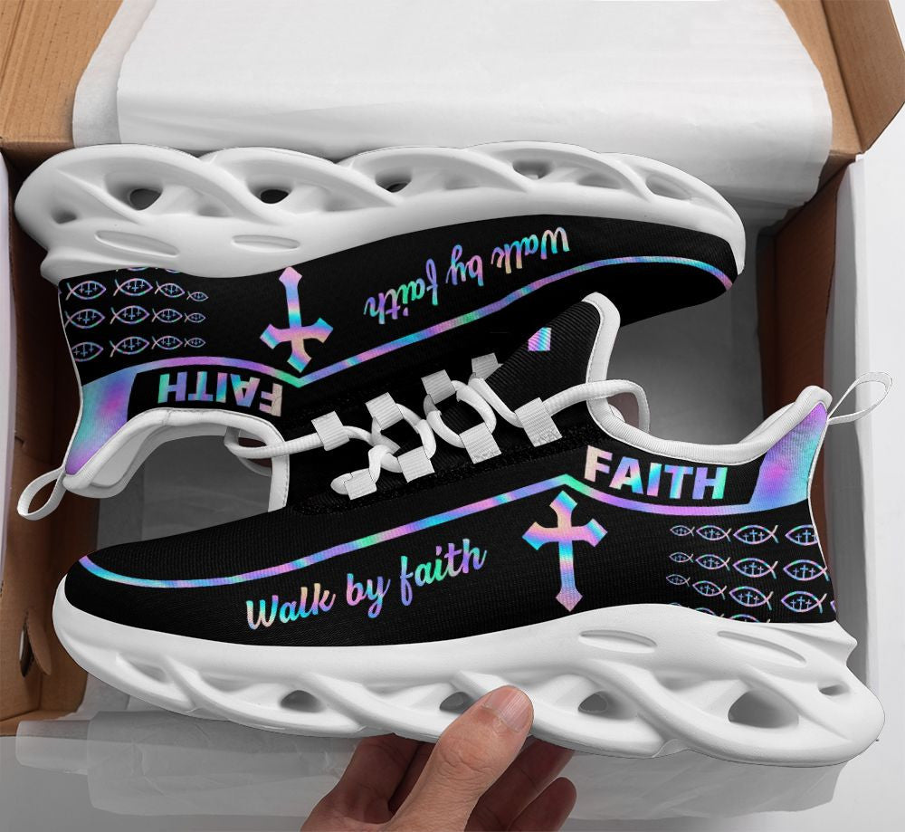 Jesus Walk By Faith Yezy Running Sneakers Black 1 Max Soul Shoes - Christian Shoes For Men And Women