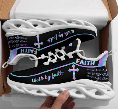 Jesus Walk By Faith Yezy Running Sneakers Black 1 Max Soul Shoes - Christian Shoes For Men And Women