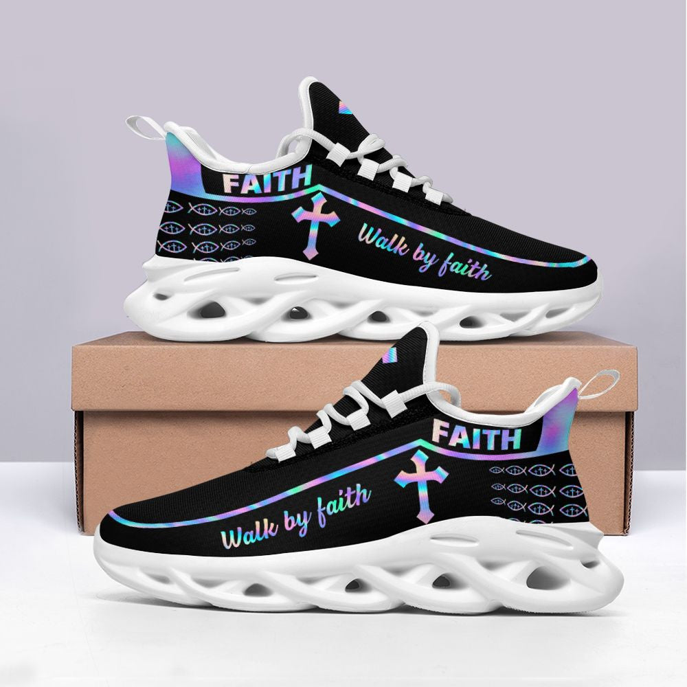 Jesus Walk By Faith Yezy Running Sneakers Black 1 Max Soul Shoes - Christian Shoes For Men And Women