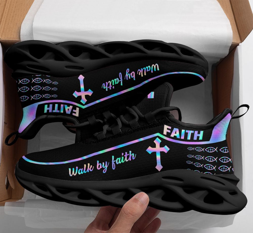 Jesus Walk By Faith Yezy Running Sneakers Black 1 Max Soul Shoes - Christian Shoes For Men And Women