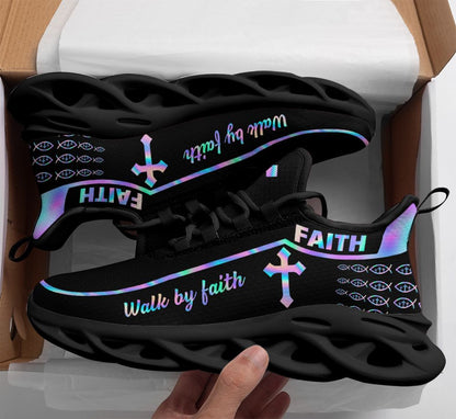 Jesus Walk By Faith Yezy Running Sneakers Black 1 Max Soul Shoes - Christian Shoes For Men And Women