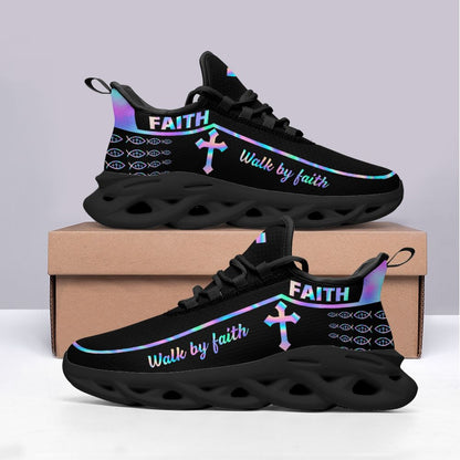 Jesus Walk By Faith Yezy Running Sneakers Black 1 Max Soul Shoes - Christian Shoes For Men And Women
