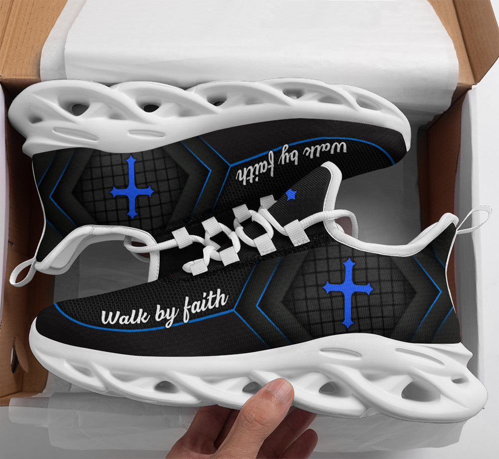 Jesus Walk By Faith Yezy Running Sneakers Black 2 Max Soul Shoes - Christian Shoes For Men And Women