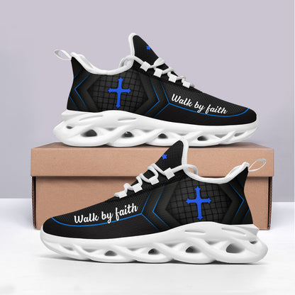 Jesus Walk By Faith Yezy Running Sneakers Black 2 Max Soul Shoes - Christian Shoes For Men And Women