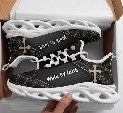 Jesus Walk By Faith Yezy Running Sneakers Black 3 Max Soul Shoes - Christian Shoes For Men And Women
