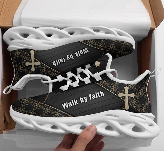 Jesus Walk By Faith Yezy Running Sneakers Black 3 Max Soul Shoes - Christian Shoes For Men And Women