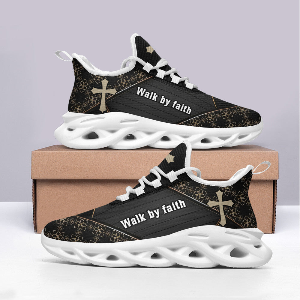 Jesus Walk By Faith Yezy Running Sneakers Black 3 Max Soul Shoes - Christian Shoes For Men And Women