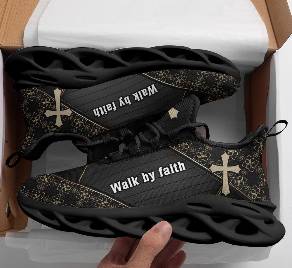 Jesus Walk By Faith Yezy Running Sneakers Black 3 Max Soul Shoes - Christian Shoes For Men And Women