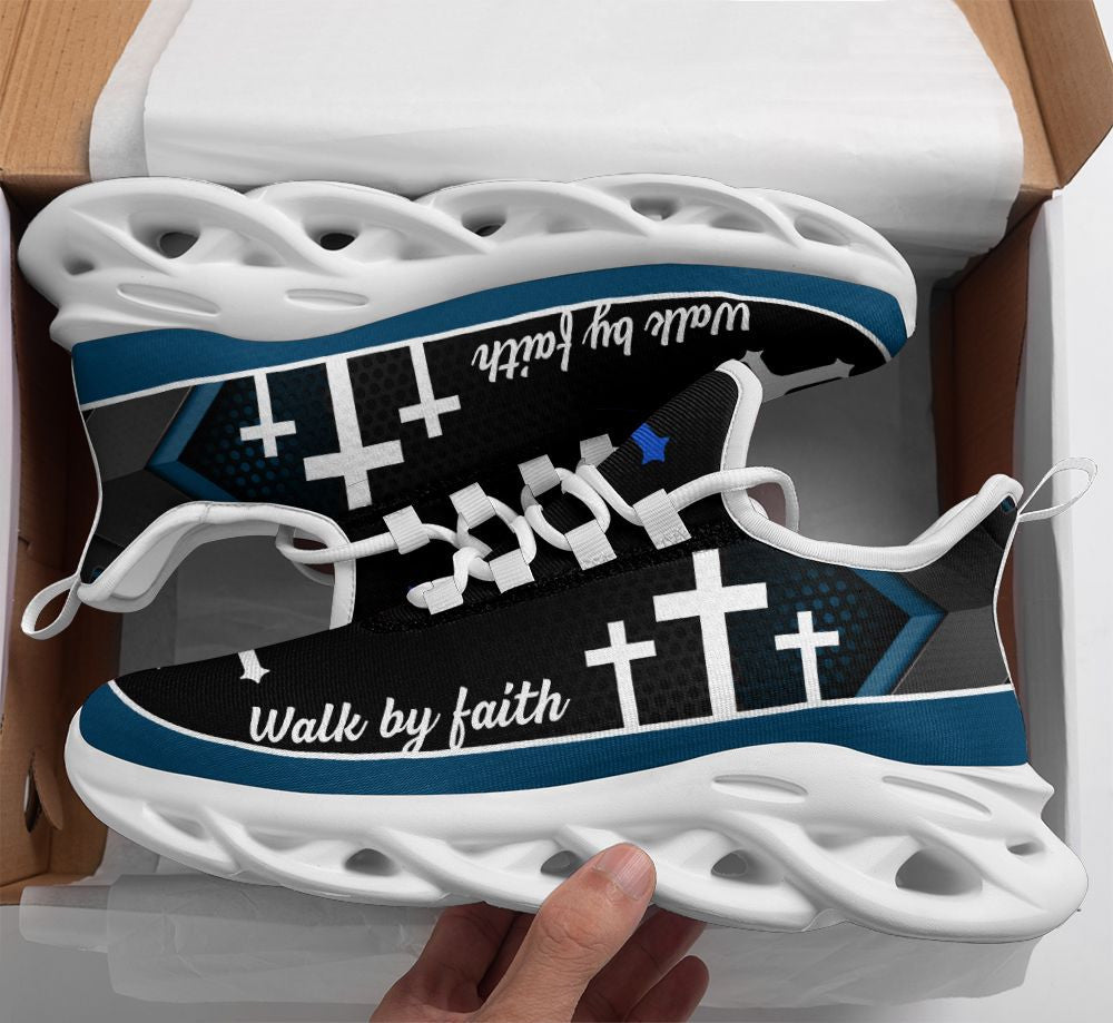 Jesus Walk By Faith Yezy Running Sneakers Blue 1 Max Soul Shoes - Christian Shoes For Men And Women