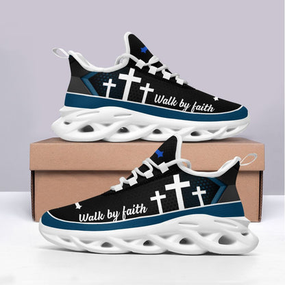 Jesus Walk By Faith Yezy Running Sneakers Blue 1 Max Soul Shoes - Christian Shoes For Men And Women