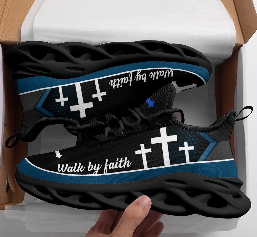 Jesus Walk By Faith Yezy Running Sneakers Blue 1 Max Soul Shoes - Christian Shoes For Men And Women