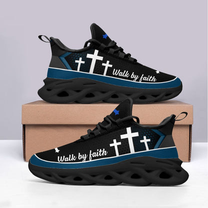 Jesus Walk By Faith Yezy Running Sneakers Blue 1 Max Soul Shoes - Christian Shoes For Men And Women