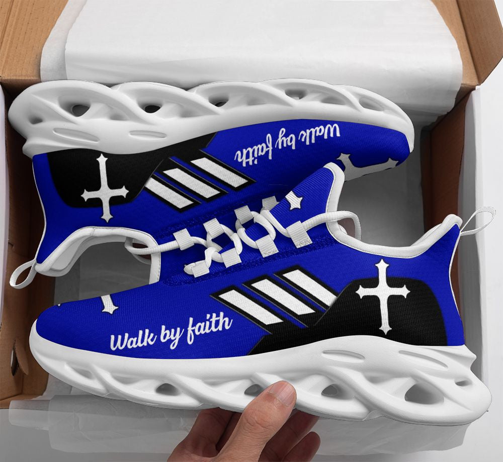 Jesus Walk By Faith Yezy Running Sneakers Blue 2 Max Soul Shoes - Christian Shoes For Men And Women