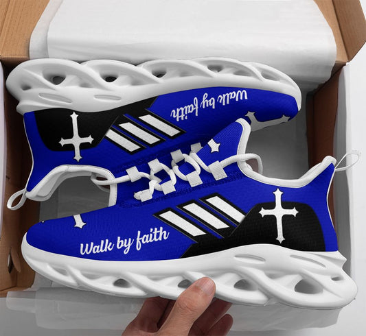 Jesus Walk By Faith Yezy Running Sneakers Blue 2 Max Soul Shoes - Christian Shoes For Men And Women