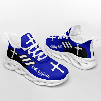 Jesus Walk By Faith Yezy Running Sneakers Blue 2 Max Soul Shoes - Christian Shoes For Men And Women