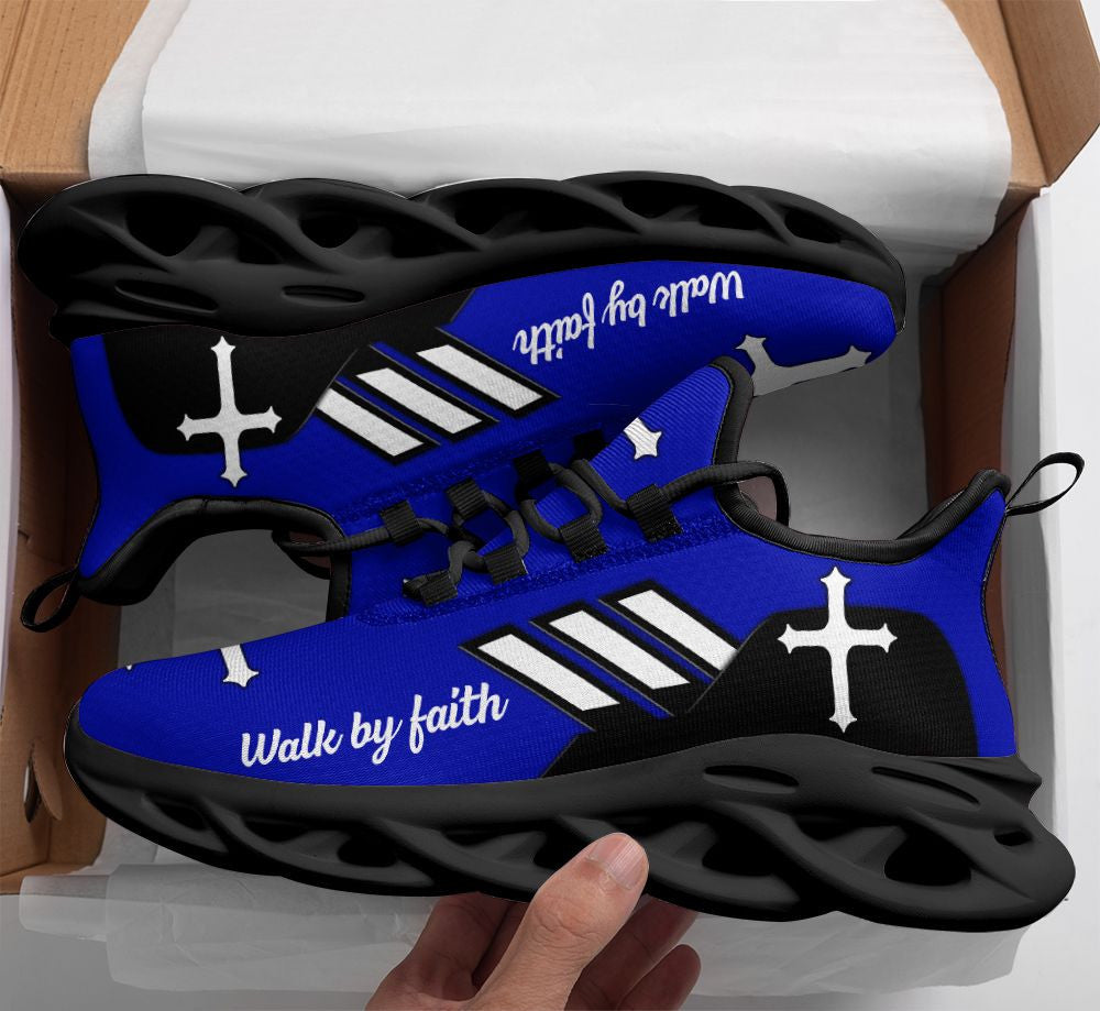 Jesus Walk By Faith Yezy Running Sneakers Blue 2 Max Soul Shoes - Christian Shoes For Men And Women