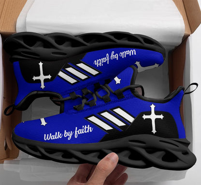 Jesus Walk By Faith Yezy Running Sneakers Blue 2 Max Soul Shoes - Christian Shoes For Men And Women