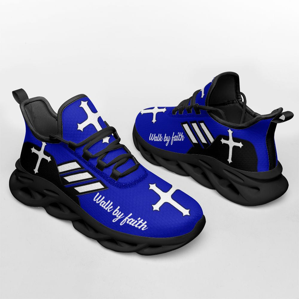 Jesus Walk By Faith Yezy Running Sneakers Blue 2 Max Soul Shoes - Christian Shoes For Men And Women