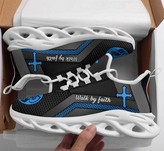 Jesus Walk By Faith Yezy Running Sneakers Blue Max Soul Shoes - Christian Shoes For Men And Women