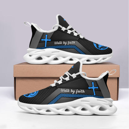 Jesus Walk By Faith Yezy Running Sneakers Blue Max Soul Shoes - Christian Shoes For Men And Women